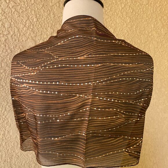 Made in Italy Brown with Silver Dots Scarf/Bandana L 61” x W 13” - Picture 5 of 7